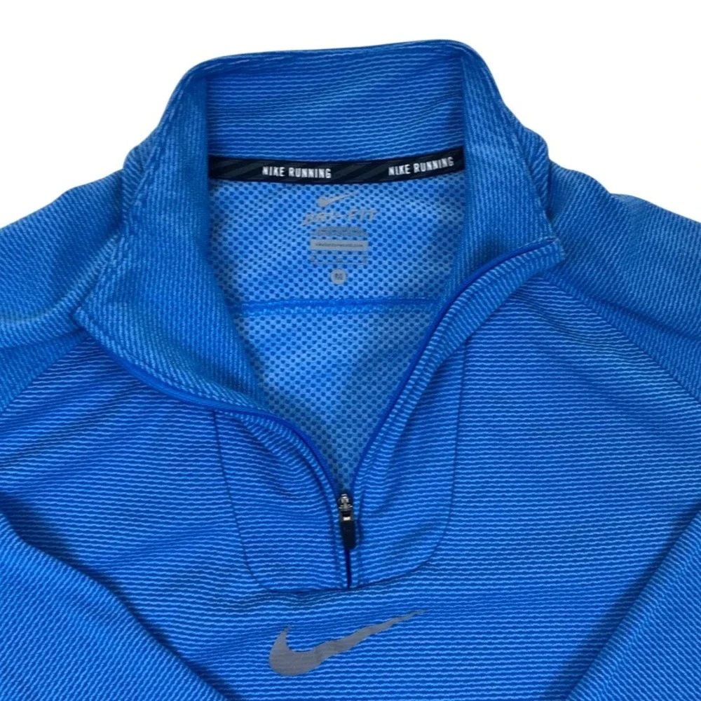 Nike Running Dri-FIT Mens Medium Blue Striped Quarter Zip Pullover Long Sleeve‎